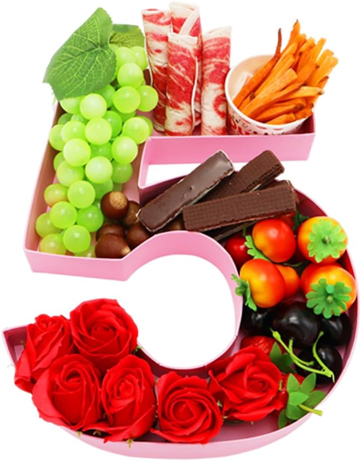 WENPACK 12inch Cardboard Number Fillable Cutouts Paper Mache for Charcuterie Sweet Food Birthday Treat (Pink, 5) - Image 1